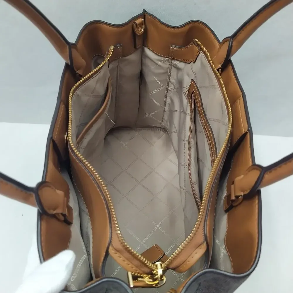 Michael Kors Arielle Brown Leather Double Handles Satchel Bag - Picture 10 of 16